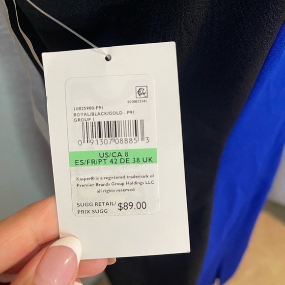 Kasper Dress Blue Black Gold Colorblocked Sleeveless Sheath NWT - Picture 8 of 8